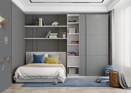 Шкаф-купе ЛАЙТ Е3, 220х120х58, ЛДСП, Шиншилла, с ящиками, полками и штангой