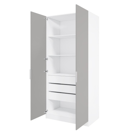 Шкаф 2-дверный распашной ЛАЙТ К1, 220х100х60, ЛДСП, Шиншилла серая, с ящиками и полками