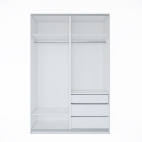 Шкаф-купе с зеркалом ЛАЙТ Е1, 220х160х58, ЛДСП, Шиншилла, с ящиками, полками и штангами