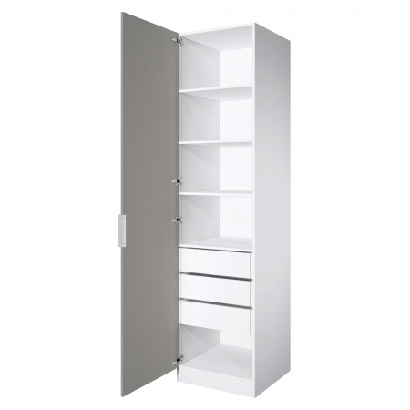 Шкаф 1-дверный ЛАЙТ К1, 240х60х60, ЛДСП, Шиншилла серая, с ящиками и полками