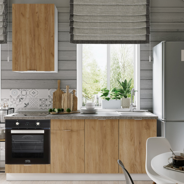 Кухонный гарнитур ЛАЙТ для дачи 242x200x60 см, ЛДСП, цвет Дуб золотой, 5 секций