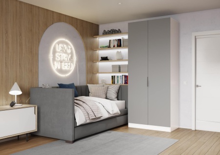 Шкаф 2-дверный распашной ЛАЙТ К3, 240х80х60, ЛДСП, Шиншилла серая, с полками