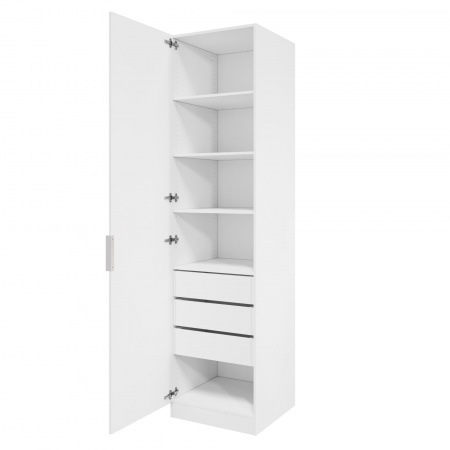 Шкаф 1-дверный ЛАЙТ К1, 240х60х42, ЛДСП, Белый перламутр, с ящиками и полками