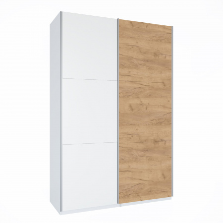 Шкаф-купе ЛАЙТ Е3, 220х160х58, ЛДСП, Белый перламутр/Дуб золотой, с ящиками, полками и штангой