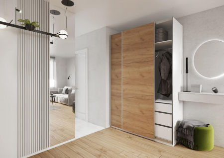 Шкаф-купе ЛАЙТ Е1, 240х160х58, ЛДСП, Дуб золотой, с ящиками, полками и штангами