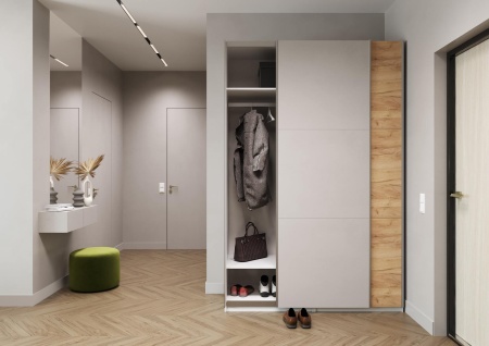 Шкаф-купе ЛАЙТ Е1, 220х160х58, ЛДСП, Дуб золотой/Кашемир, с ящиками, полками и штангами