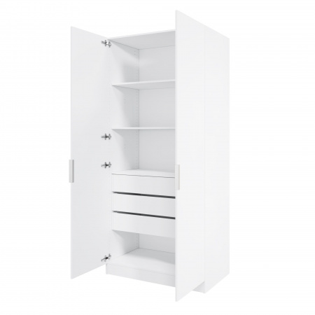 Шкаф 2-дверный распашной ЛАЙТ К1, 220х100х60, ЛДСП, Белый перламутр, с ящиками и полками