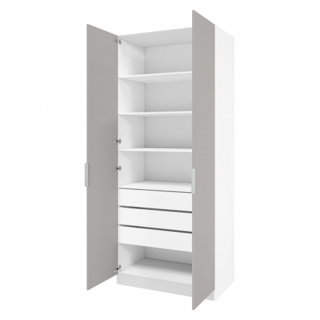 Шкаф 2-дверный распашной ЛАЙТ К1, 240х100х42, ЛДСП, Шиншилла серая, с ящиками и полками