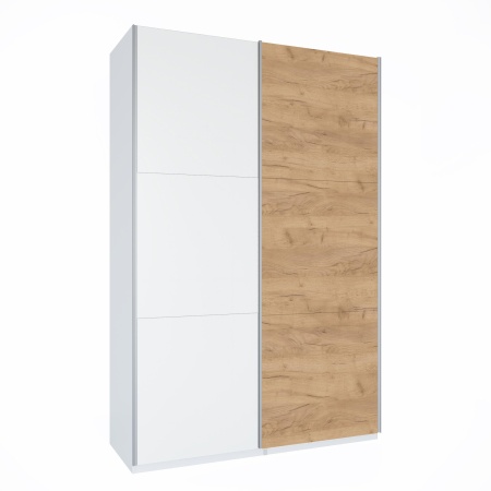 Шкаф-купе ЛАЙТ Е3, 220х120х58, ЛДСП, Белый перламутр/Дуб золотой, с ящиками, полками и штангой