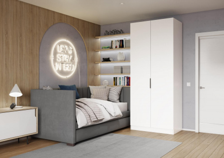 Шкаф 2-дверный распашной ЛАЙТ К1, 240х80х42, ЛДСП, Белый перламутр, с ящиками и полками