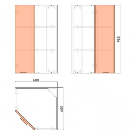 Модуль навесной угловой 96х60х60 см ЛАЙТ Дуб золотой с одной дверью для кухни