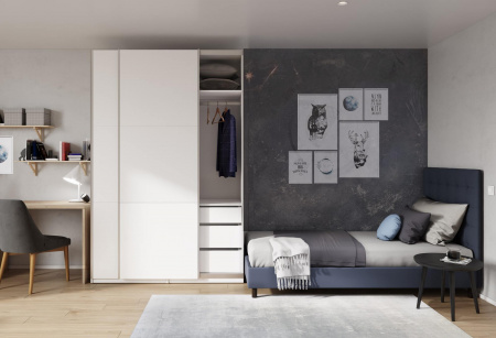 Шкаф-купе ЛАЙТ Е1, 220х120х58, ЛДСП, Белый перламутр, с ящиками, полками и штангами