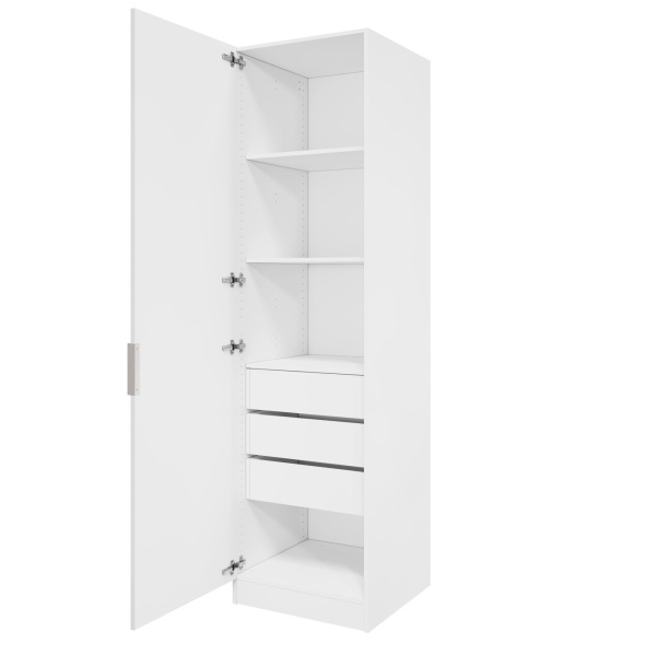 Шкаф 1-дверный ЛАЙТ К1, 220х60х42, ЛДСП, Белый перламутр, с ящиками и полками