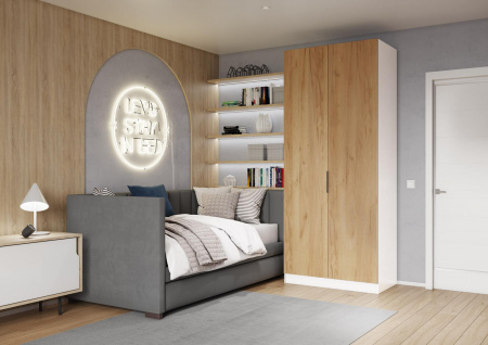 Шкаф 2-дверный распашной ЛАЙТ К1, 240х100х42, ЛДСП, Дуб золотой, с ящиками и полками