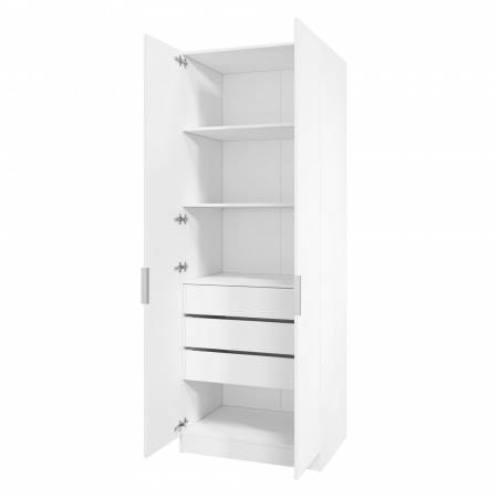 Шкаф 2-дверный распашной ЛАЙТ К1, 220х80х60, ЛДСП, Белый перламутр, с ящиками и полками