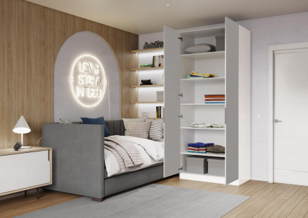 Шкаф 2-дверный распашной ЛАЙТ К3, 220х100х60, ЛДСП, Шиншилла серая, с полками