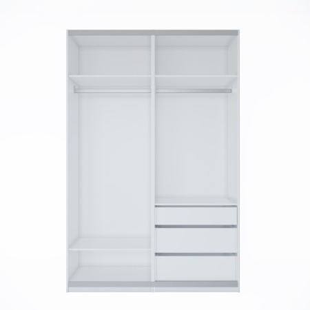 Шкаф-купе с зеркалом ЛАЙТ Е1, 220х200х58, ЛДСП, Белый перламутр, с ящиками, полками и штангами