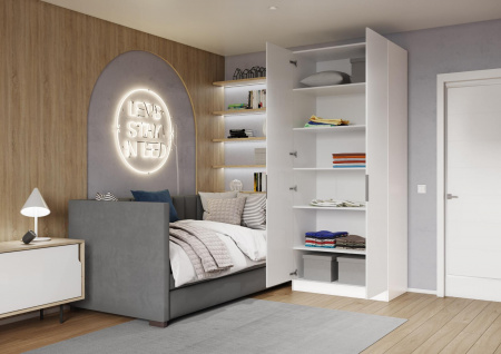 Шкаф 2-дверный распашной ЛАЙТ К3, 240х100х60, ЛДСП, Белый перламутр, с полками