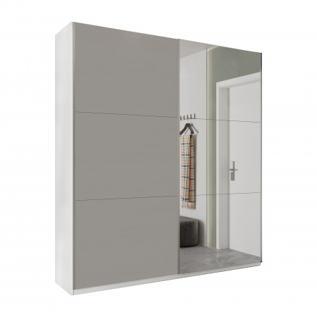 Шкаф-купе с зеркалом ЛАЙТ Е1, 240х120х58, ЛДСП, Шиншилла, с ящиками, полками и штангами