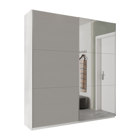 Шкаф-купе с зеркалом ЛАЙТ Е3, 220х200х58, ЛДСП, Шиншилла, с ящиками, полками и штангой
