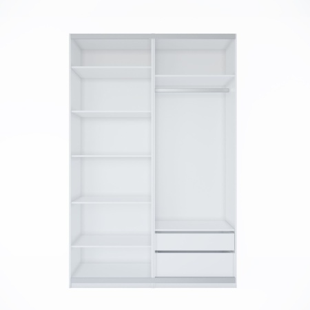 Шкаф-купе с зеркалом ЛАЙТ Е3, 220х200х58, ЛДСП, Шиншилла, с ящиками, полками и штангой