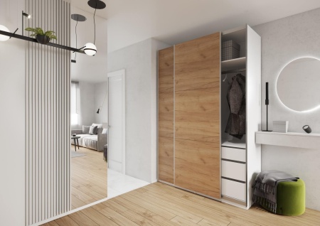 Шкаф-купе ЛАЙТ Е1, 240х120х58, ЛДСП, Дуб золотой, с ящиками, полками и штангами