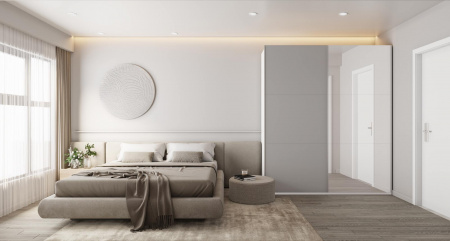 Шкаф-купе с зеркалом ЛАЙТ Е2, 220х120х58, ЛДСП, Шиншилла, с полками и штангами