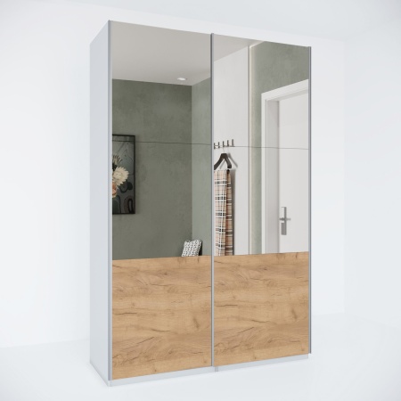 Шкаф-купе с зеркалом сверху ЛАЙТ Е3, 220х160х58, ЛДСП, Дуб золотой, с ящиками, полками и штангой